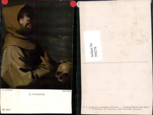 394278,Künstler AK F. Zurbaran St. Franziskus Tod Totenkopf pub A. Ackermann 2922