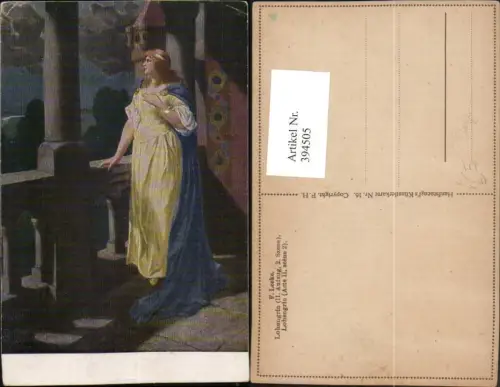 394505,Künstler AK F. Leeke Sage Lohengrin Frau m. Kleid pub Hanfstaengl 16