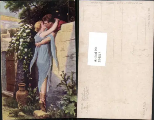 394513,Künstler AK H. Hirsch Mauerblümchen Paar Liebe Kuss