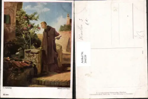 394539,Künstler AK C. Spitzweg Mönch und Rose pub A. Ackermann 2984