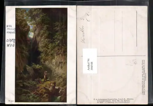 394548,Künstler AK C. Spitzweg Der Forellenfischer Fischer pub A. Ackermann 3040