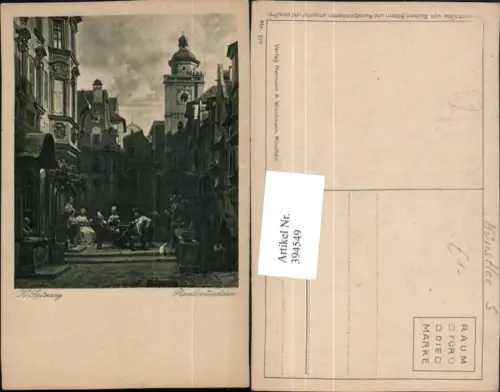 394549,Künstler AK K. Spitzweg Plauderstündchen Stadt Turm