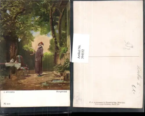 394552,Künstler AK C. Spitzweg Morgenlied Mann m. Pfeife pub A. Ackermann 3049