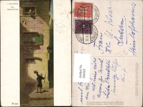 394565,Künstler AK C. Spitzweg Der Bettelflötist Flöte pub A. Ackermann 3027