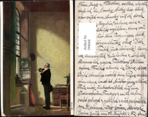 394668,Künstler AK C. Spitzweg Der Schreiber Mann m. Brille Fenster pub A. Ackermann 3028