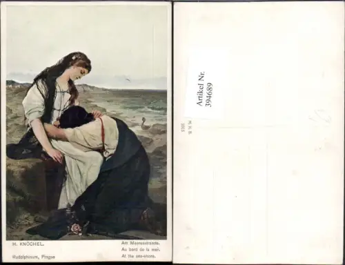 394689,Künstler AK H. Knöchel Am Meeresstrande Küste Paar