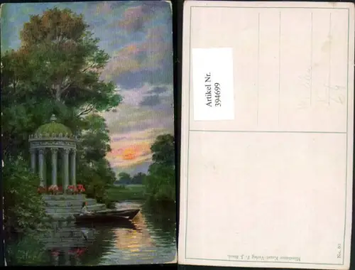 394699,Künstler AK W. Eilers Landschaft Ruderboot Tempel Sonne