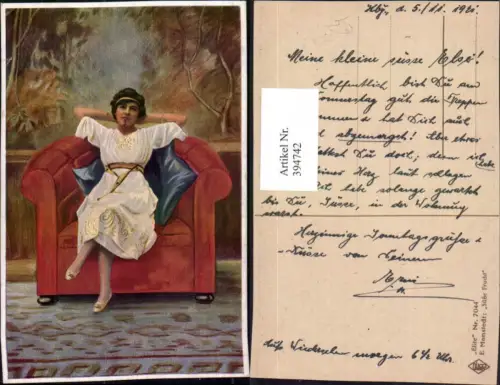 394742,Künstler AK E. Manstedt Süße Frucht Frau in Toga Sessel