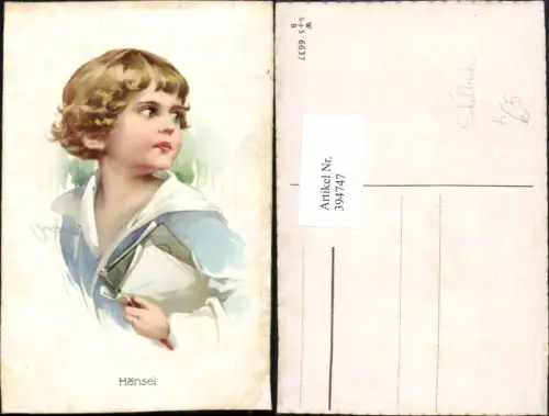 394747,Künstler AK Schilbach Hänsel Bub Junge m. Stift Portrait
