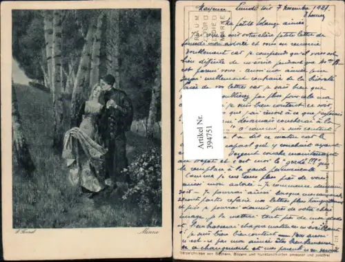 394751,Künstler AK F. Fennel Minne Liebe Paar Wald
