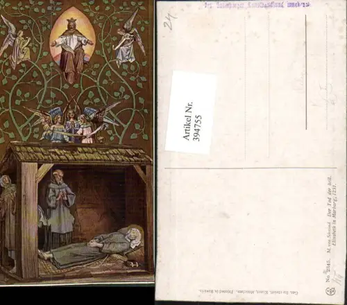 394755,Künstler AK M. v. Schwind Tod der hl. Elisabeth in Marburg Engeln Religion