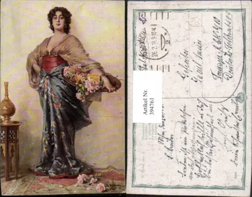 394761,Künstler AK N. Sichel Blumenmädchen Frau m. Kleid Blumen