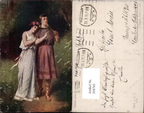 394765,Künstler AK Schrödter O Jugendzeit Liebe Paar Doppelflöte Flöte