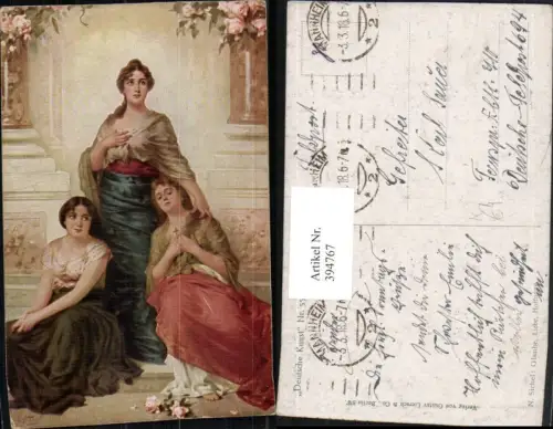 394767,Künstler AK N. Sichel Glaube Liebe Hoffnung Frauen m. Kleider Rosen
