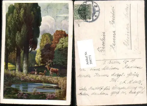 394771,Künstler AK B. v. Rancken Landschaft Wild Rehe Hirsch Jagd