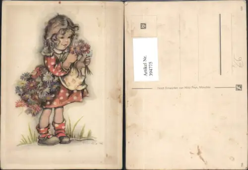 394775,Künstler AK Hilla Peyk Kind Mädchen m. Blumen
