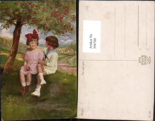 394780,Künstler AK H. Mager Sei mir gut Kinder Liebe Apfelbaum Äpfel