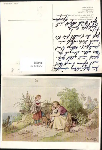 394783,Künstler AK Adrian Ludwig Richter Heimkehr vom Felde Kinder Hund