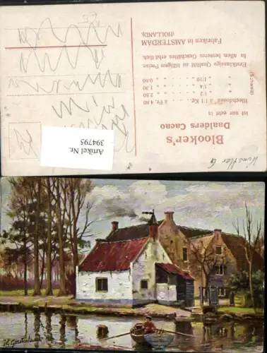 394795,Künstler AK Johan Georg Gerstenhauer Landschaft Haus Boot