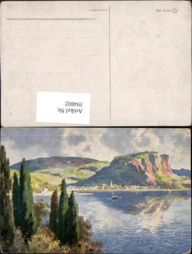 394802,Künstler AK Landschaft See Dorf Bergkulisse