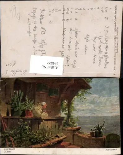 394822,Künstler AK C. Spitzweg Ausschau Mann m. Pfeife pub A. Ackermann 2986