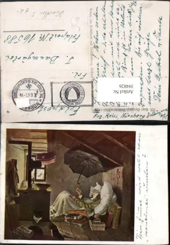 394826,Künstler AK Carl Spitzweg Der arme Poet Kranker Mann Bett Schirm