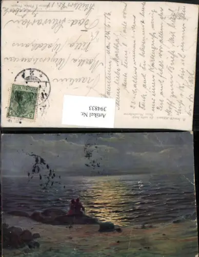 394833,Künstler AK B. Semilk-Klimes Beim Mondscheine Küste Liebe Paar