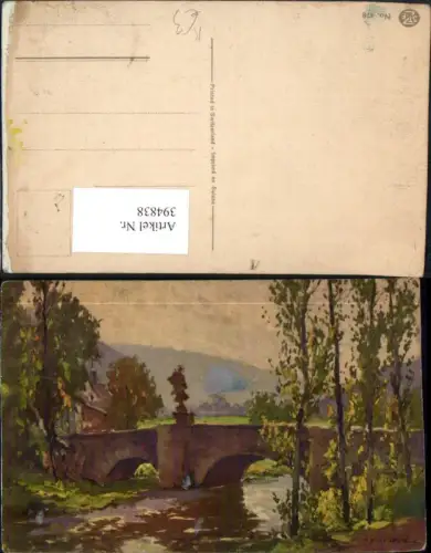 394838,Künstler AK Landschaft Fluss Brücke