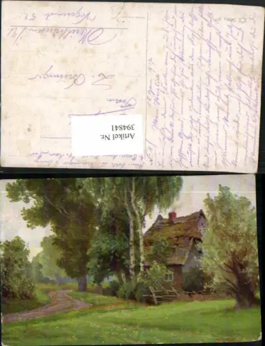 394841,Künstler AK Landschaft Haus Wegpartie
