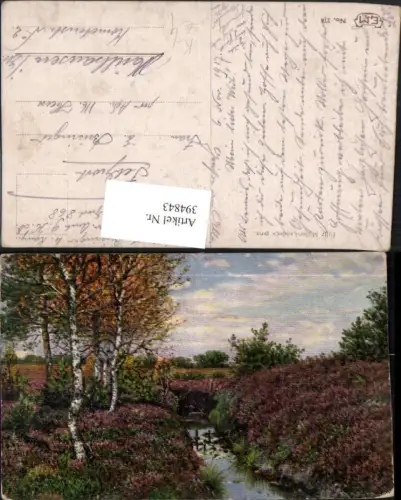 394843,Künstler AK Landschaft Bach Bäume Birken