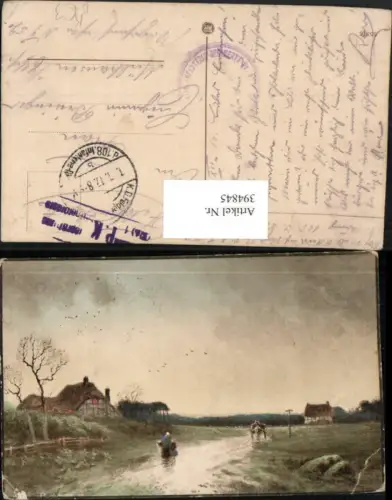 394845,Künstler AK Landschaft Häuser Kutsche