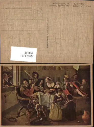 394853,Künstler AK Jan Steen Het Vroolijke Huisgezin Familie Fest Wein Hund