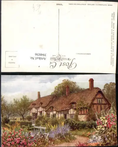 394856,Künstler AK W. Carruthers Stratford-on-Avon Anne Hathaways Cottage Haus Garten