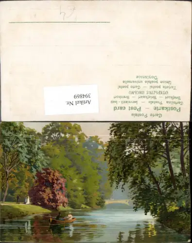 394869,Künstler AK Landschaft Fluss Ruderboot Boot