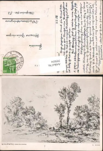 395034,Künstler AK Federzeichnung K. Raum Waldweg Wald Bäume