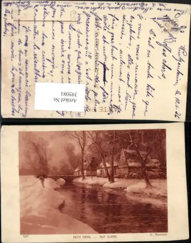 395081,Künstler AK G. Maroniez Petit Canal Nuit Claire Winterlandschaft Fluss Brücke