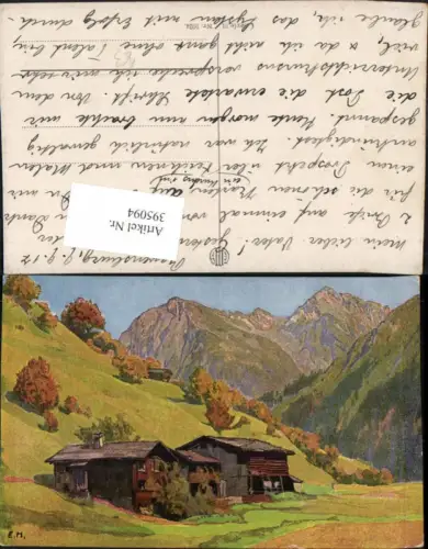 395094,Künstler AK E. H. Landschaft Haus Bergkulisse
