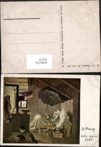 395257,Künstler AK C. Spitzweg Der arme Poet Kranker Mann Bett Schirm Bücher