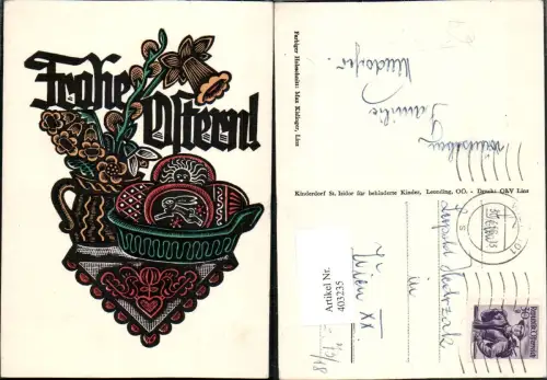 403235,Künstler AK Max Kislinger Holzschnitt Ostern Blumen Korb