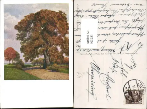 403253,Künstler AK K. M. Schuster Herbstpracht Landschaft Bäume