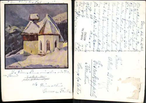 403292,Künstler AK H. Wekerle Weihnachten Neujahr Kapelle Bergkulisse Winterbild