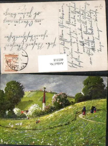 403318,Künstler AK L. v. Senger Landschaft Dorf Kirchenturm