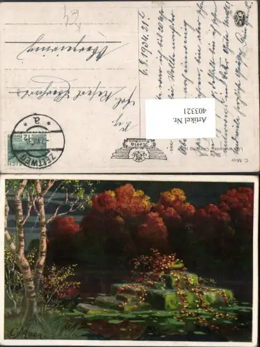 403321,Künstler AK C. Moor Stille Insel Bäume Birken