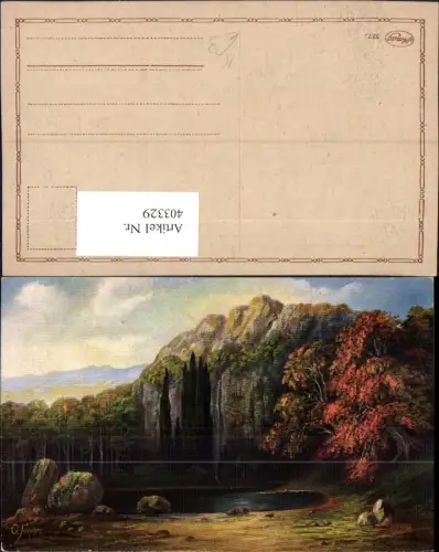 403329,Künstler AK G. Fiebiger Landschaft See Teich Felswand