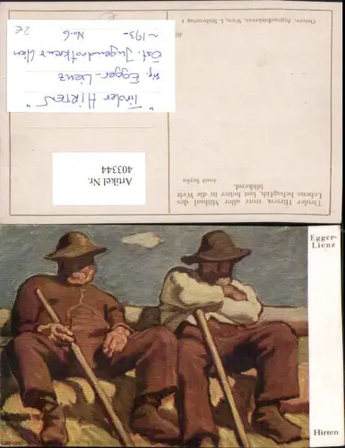 403344,Künstler AK Egger Lienz Hirten Schäfer m. Hüten Stöcke