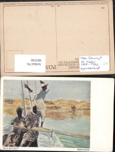 403346,Künstler AK Max Slevogt Seeräuber Volkstypen Ruderboot Bergkulisse