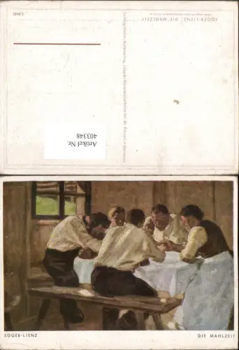 403348,Künstler AK Egger Lienz Die Mahlzeit Tischrune Essen