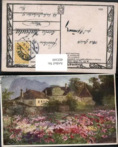 403349,Künstler AK Helene v. Pausinger Das Nelkenfeld Blumen Wiese Haus