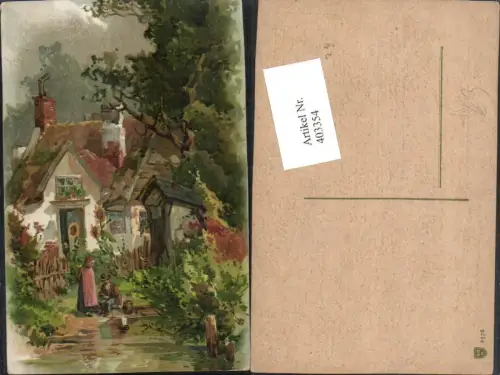 403354,Künstler AK Haus Kinder Teich