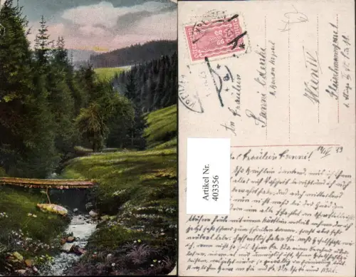 403356,Künstler AK Landschaft Bach Brücke Wald